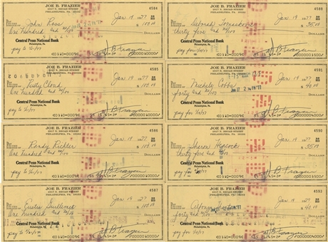 Lot of (8) 1977 Joe Frazier Signed Oversized Business Checks